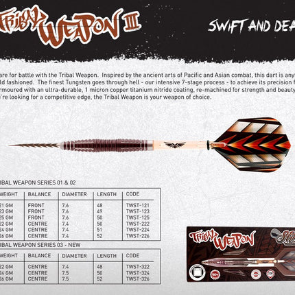 tribal weapon 3 series steel tip dart set 90 tungsten barrels