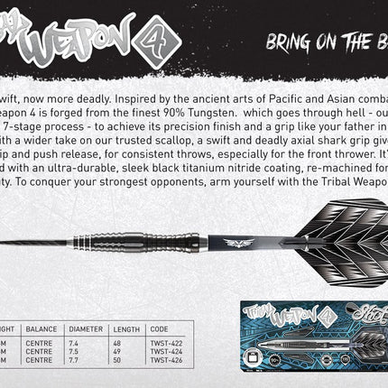 tribal weapon 4 series steel tip dart set 90 tungsten barrels