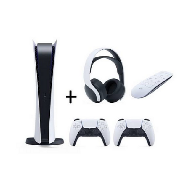 Playstation PS5 Console Digital Edition, 2 x DualSense Wireless Controller and Pulse 3D Headset Bundle