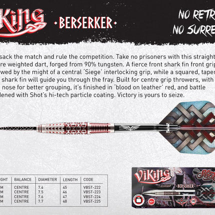 viking berserker steel tip dart set 90 tungsten barrels