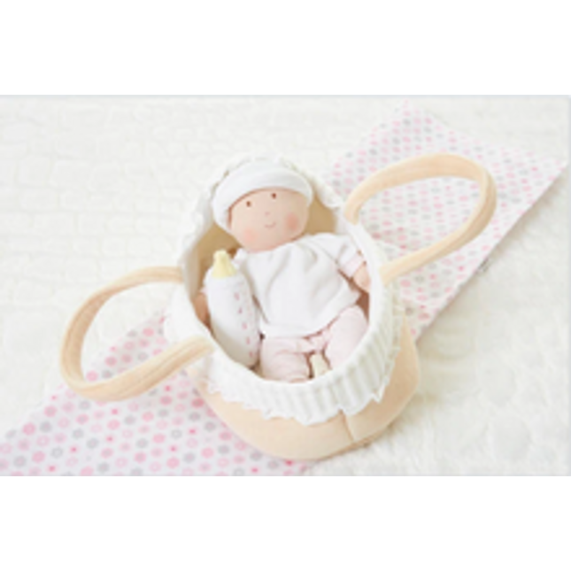 carry cot with baby doll bottle blanket 23 cm