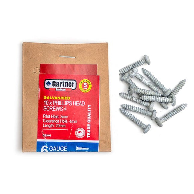 galvanised screws gauge 6 20 mm 10 pack