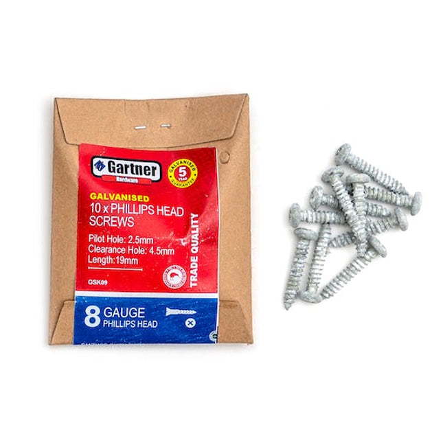 galvanised screws gauge 8 19 mm 10 pack