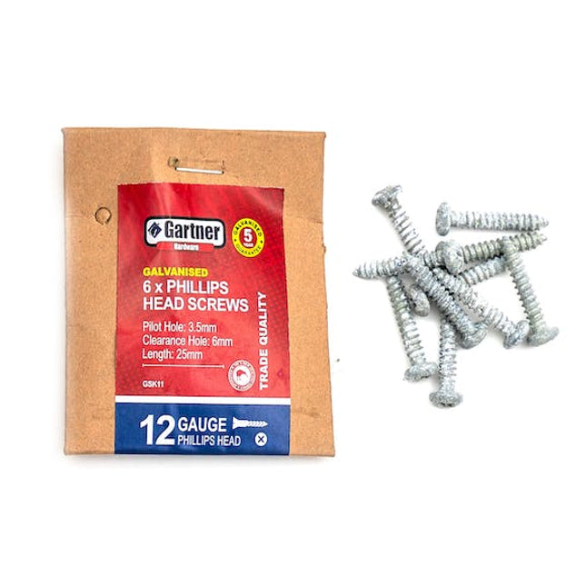 galvanised screws gauge 12 25 mm 10 pack