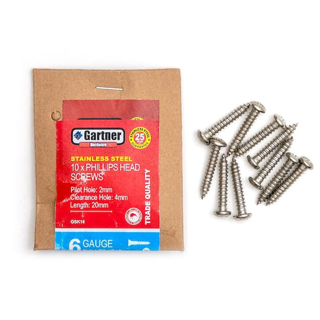 stainless steel screws gauge 6 20 mm 10 pack