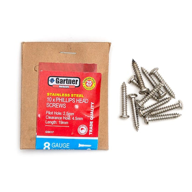 stainless steel screws gauge 8 19 mm 10 pack