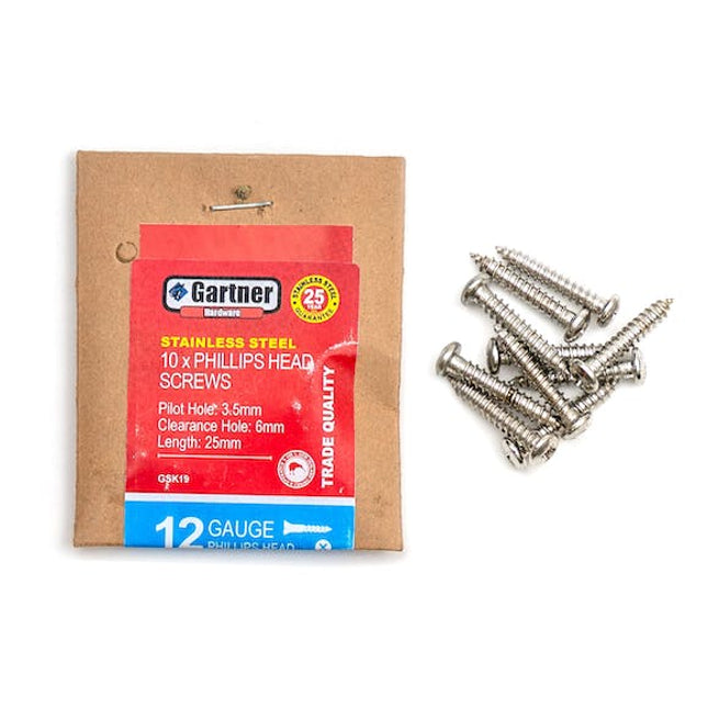 stainless steel screws gauge 12 25 mm 10 pack