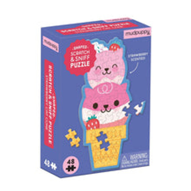 strawberry cat cone 48 piece scratch and sniff shaped mini puzzle