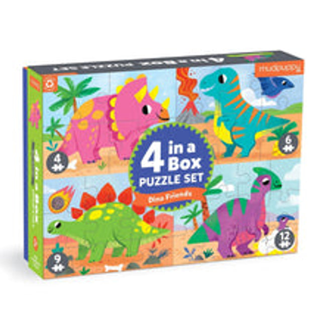 4 in a box puzzle sets dino friends