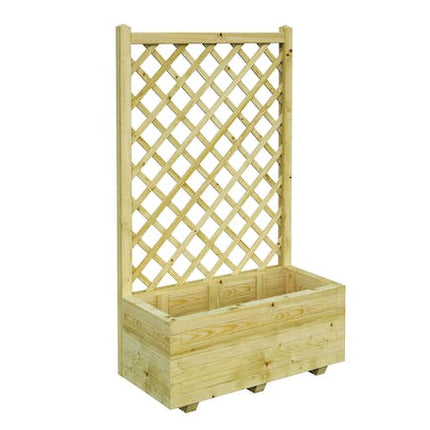 wooden planter with trellis