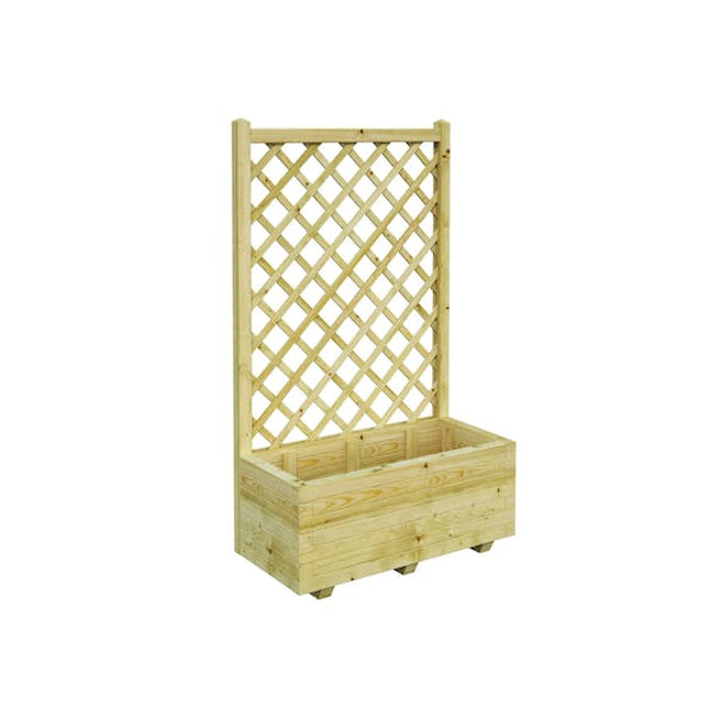wooden planter with trellis