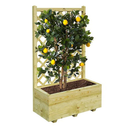 wooden planter with trellis