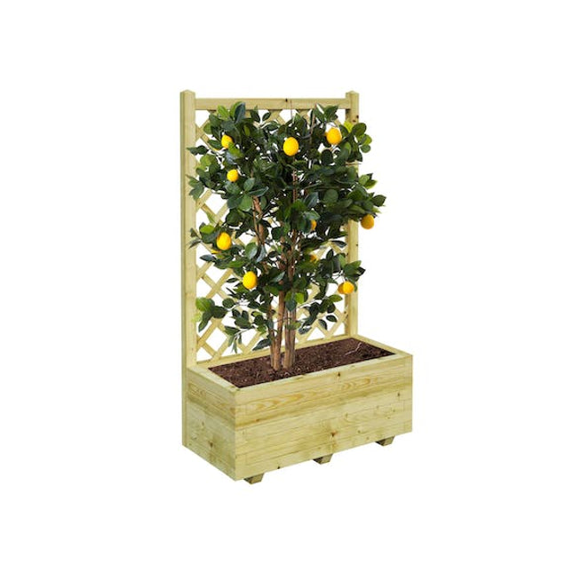 wooden planter with trellis