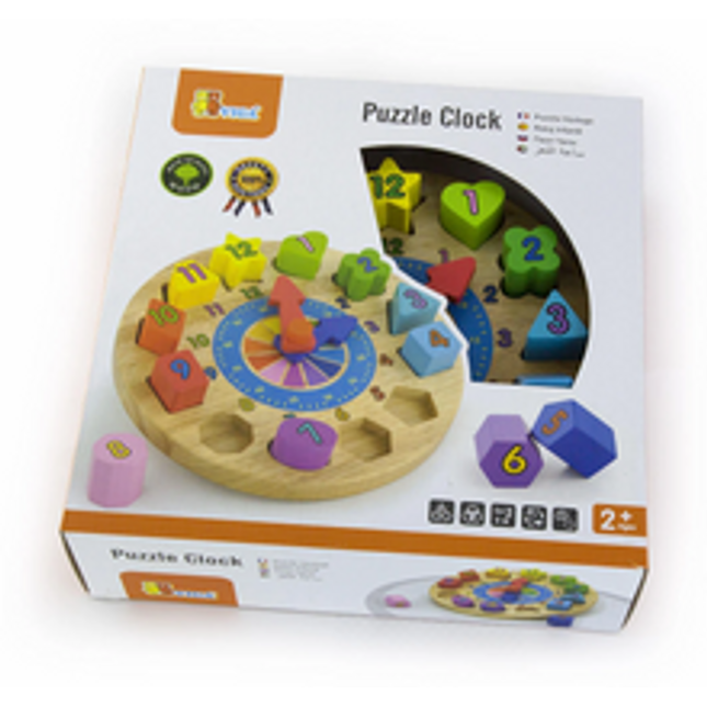 puzzle clock and geometric blocks